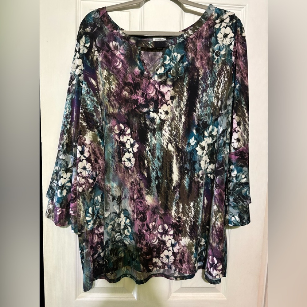Avenue Floral Women's Blouse - Purple, Teal, White